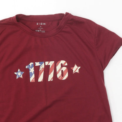 SheIn Womens Red Polyester Basic T-Shirt Size S Round Neck - 1776