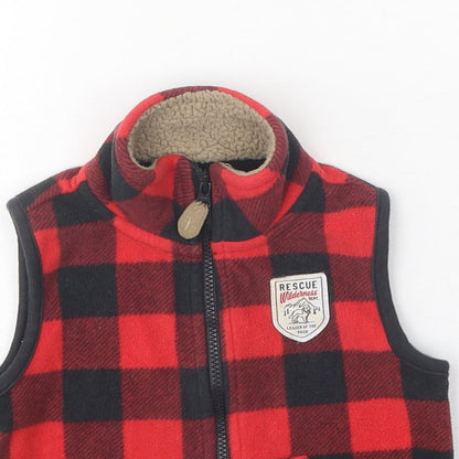 Carter's Red Plaid Gilet Waistcoat Size 9-12 Months Zip