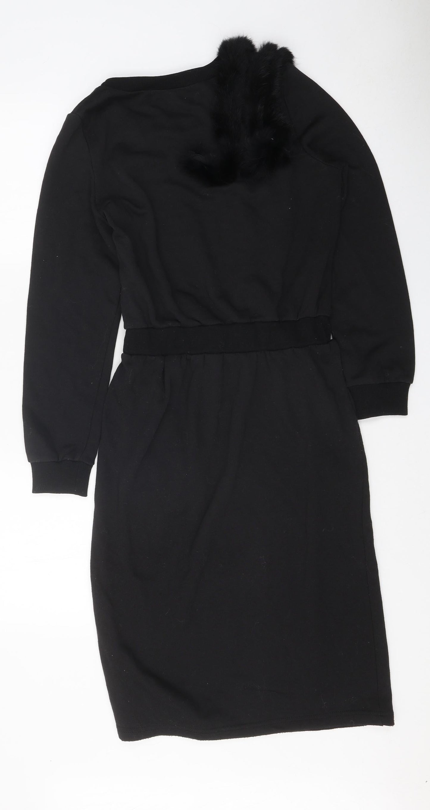 Kaleidoscope Womens Black Polyester Pencil Dress Size M Scoop Neck Pullover - Faux Fur Details
