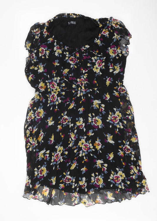BHS Womens Black Floral Polyester A-Line One Size V-Neck Tie