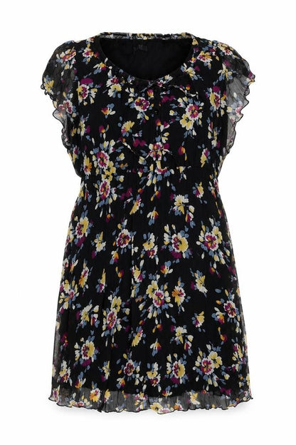 BHS Womens Black Floral Polyester A-Line One Size V-Neck Tie