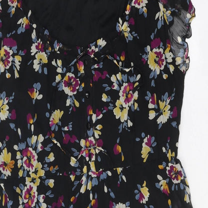 BHS Womens Black Floral Polyester A-Line One Size V-Neck Tie