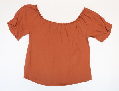 Primark Womens Orange Viscose Basic Blouse Size 12 Boat Neck