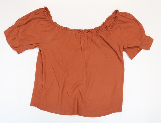 Primark Womens Orange Viscose Basic Blouse Size 12 Boat Neck