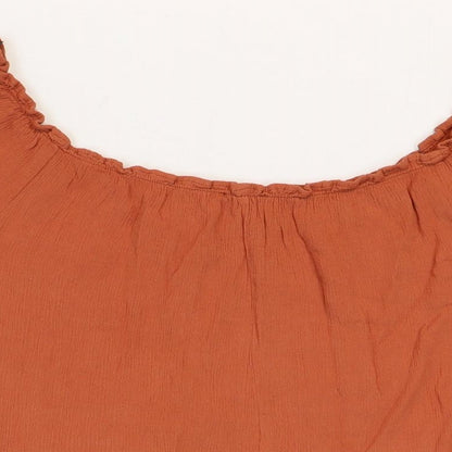 Primark Womens Orange Viscose Basic Blouse Size 12 Boat Neck