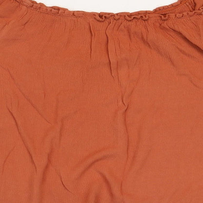 Primark Womens Orange Viscose Basic Blouse Size 12 Boat Neck
