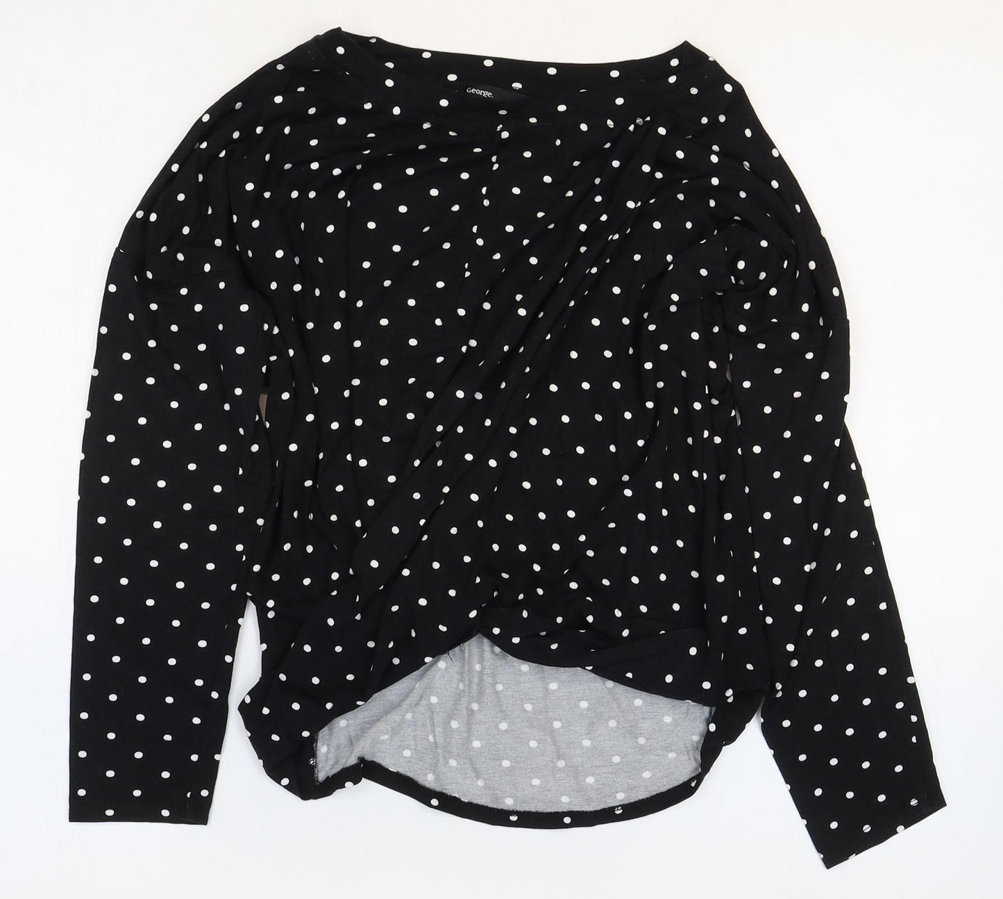 George Womens Black Polka Dot Viscose Basic Blouse Size 10 Boat Neck