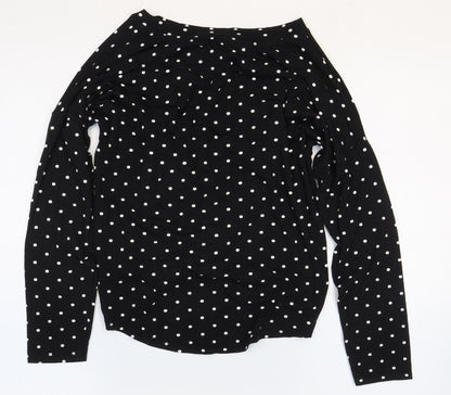 George Womens Black Polka Dot Viscose Basic Blouse Size 10 Boat Neck