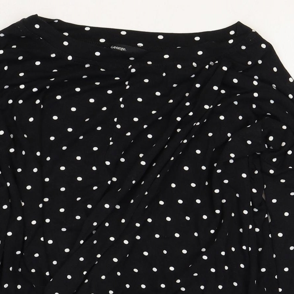 George Womens Black Polka Dot Viscose Basic Blouse Size 10 Boat Neck