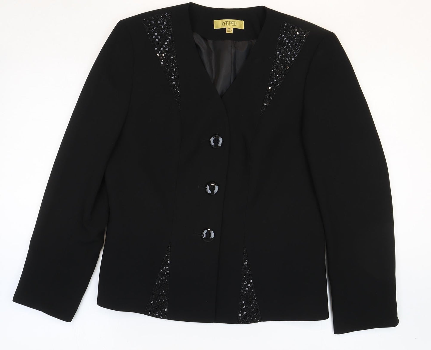 Kasper Womens Black Polyester Jacket Suit Jacket Size 10 - Sequin