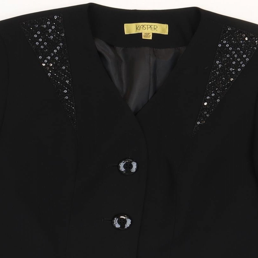 Kasper Womens Black Polyester Jacket Suit Jacket Size 10 - Sequin