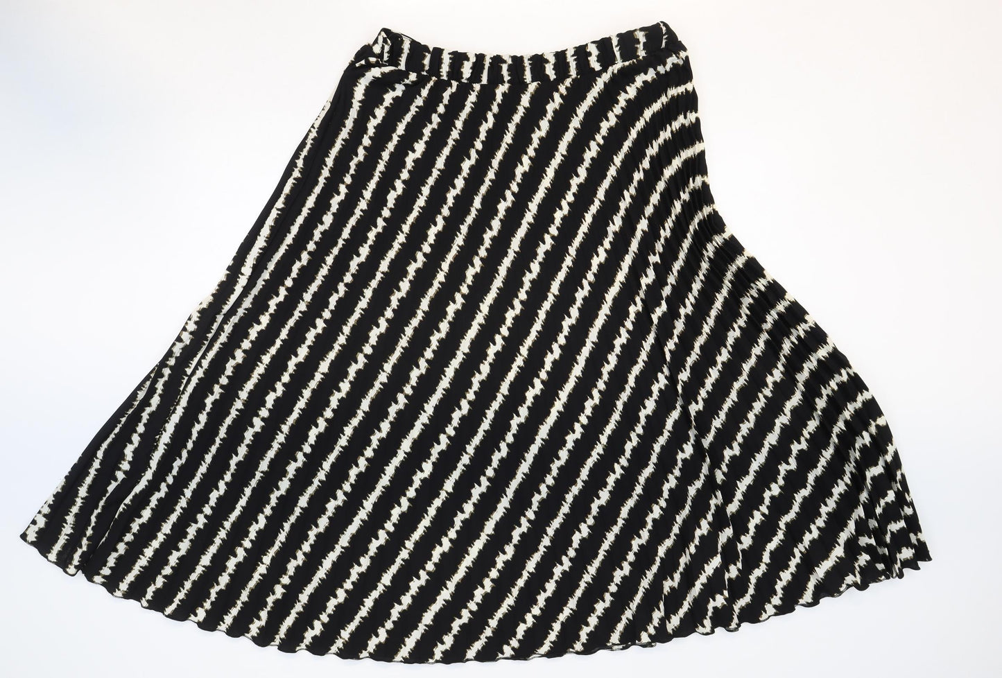 Marks and Spencer Womens Black Striped Polyester Swing Skirt Size 14