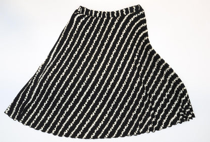Marks and Spencer Womens Black Striped Polyester Swing Skirt Size 14
