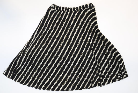 Marks and Spencer Womens Black Striped Polyester Swing Skirt Size 14