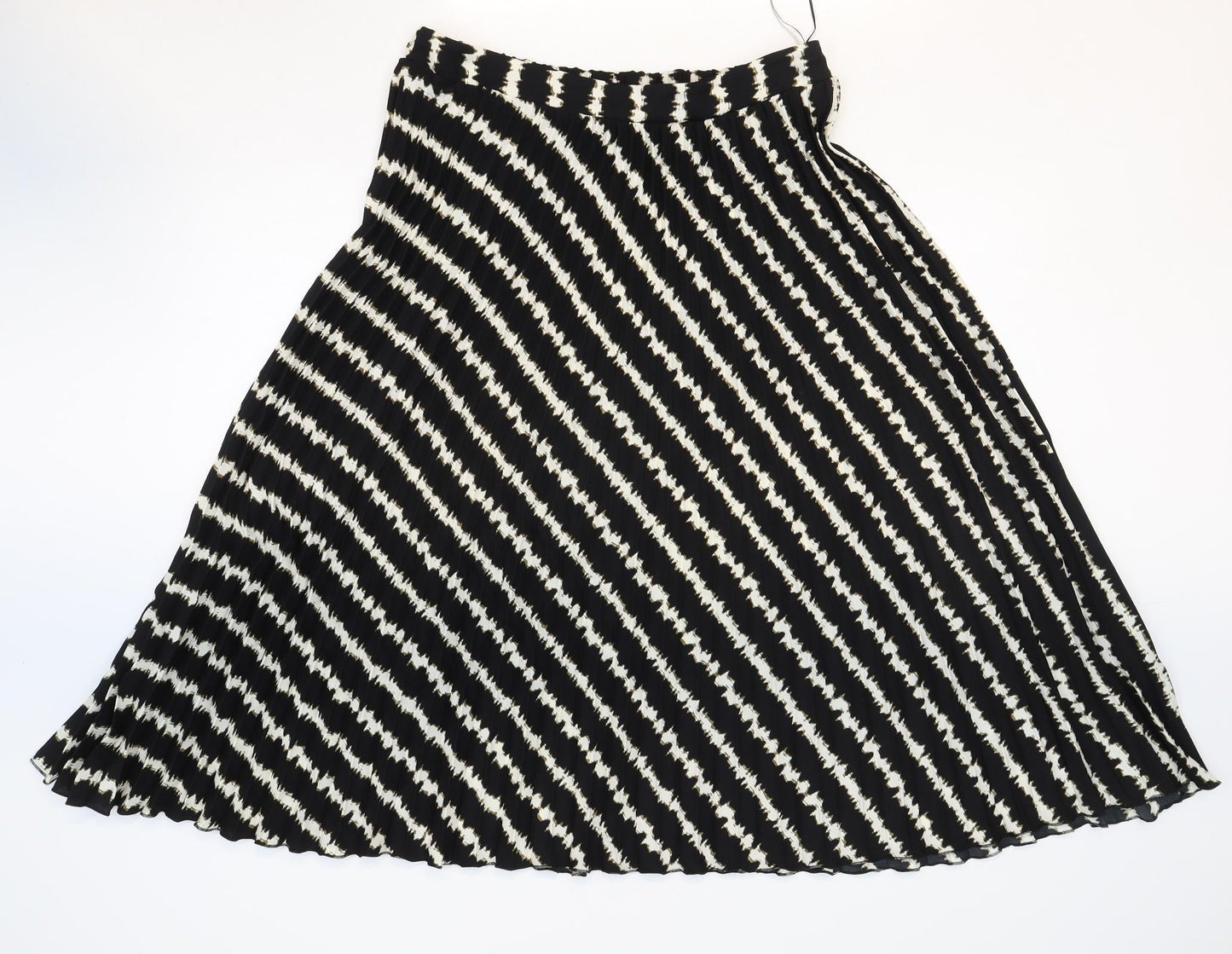 Marks and Spencer Womens Black Striped Polyester Swing Skirt Size 14