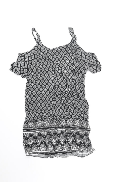 Papaya Womens Black Geometric Polyester Shift Size 8 V-Neck Pullover - Cold Shoulder