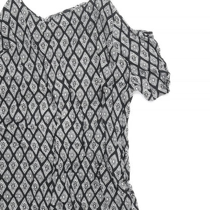 Papaya Womens Black Geometric Polyester Shift Size 8 V-Neck Pullover - Cold Shoulder
