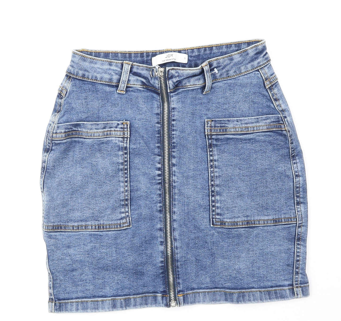 JDY Womens Blue Cotton Mini Skirt Size S Zip