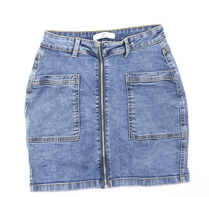 JDY Womens Blue Cotton Mini Skirt Size S Zip