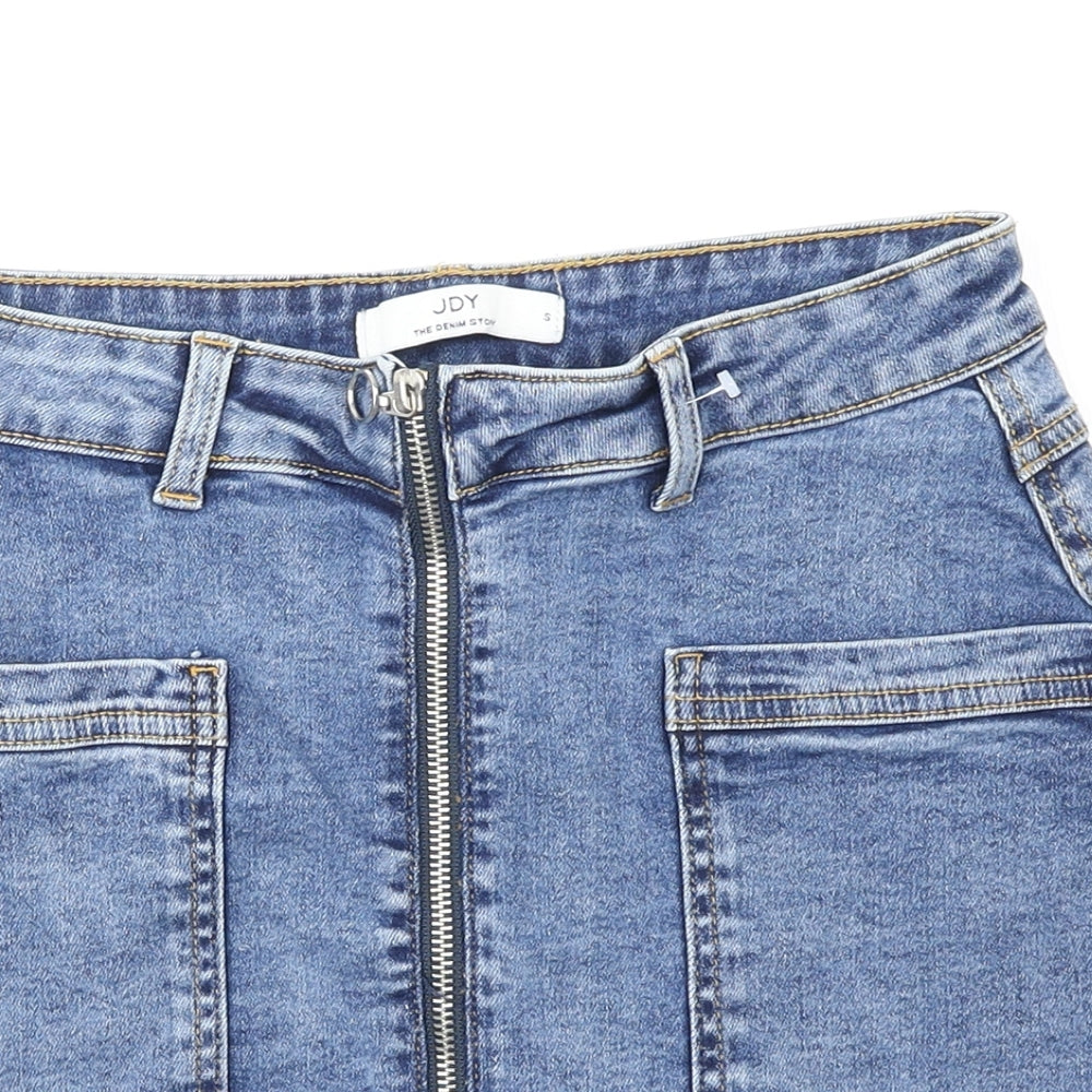JDY Womens Blue Cotton Mini Skirt Size S Zip