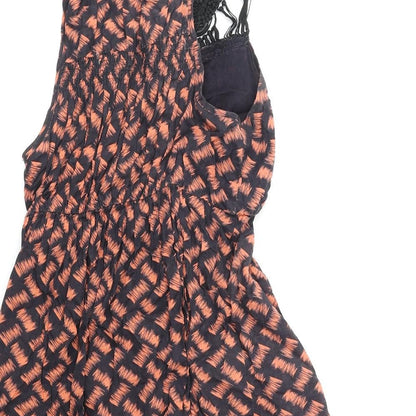 New Look Womens Orange Geometric Polyester Fit & Flare Size 6 Scoop Neck Pullover