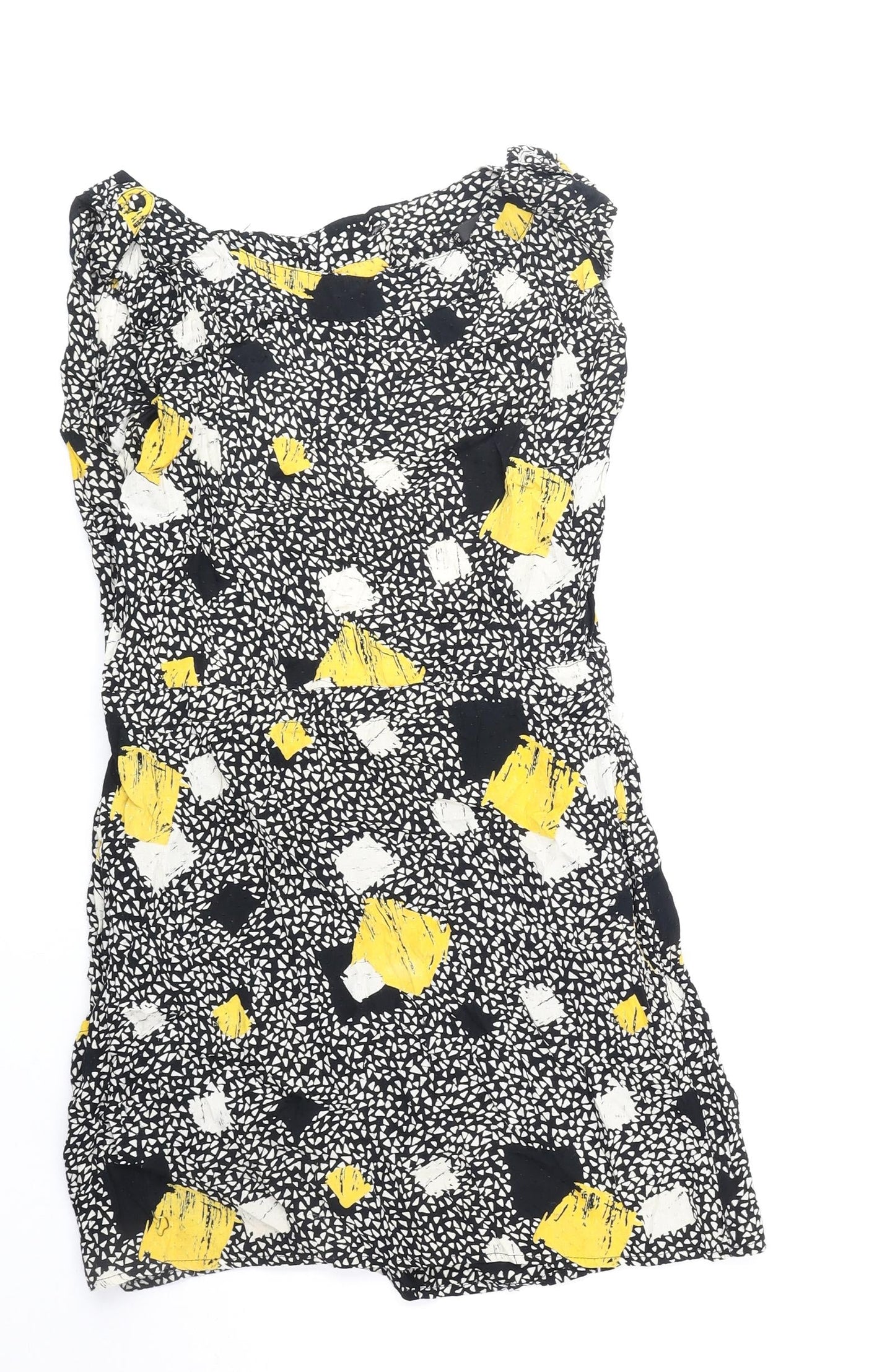 Miss Selfridge Womens Black Geometric Polyester Mini Size 8 Boat Neck Pullover