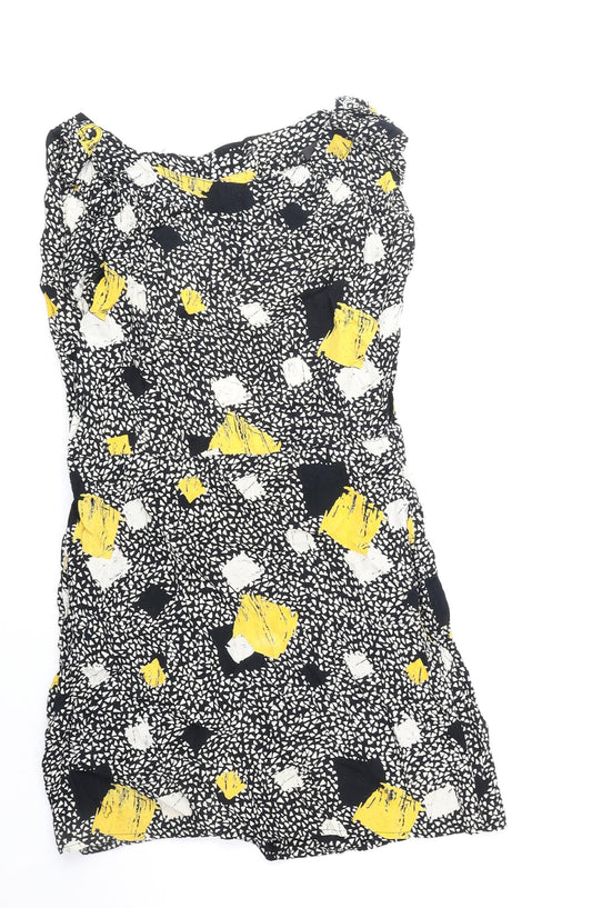 Miss Selfridge Womens Black Geometric Polyester Mini Size 8 Boat Neck Pullover