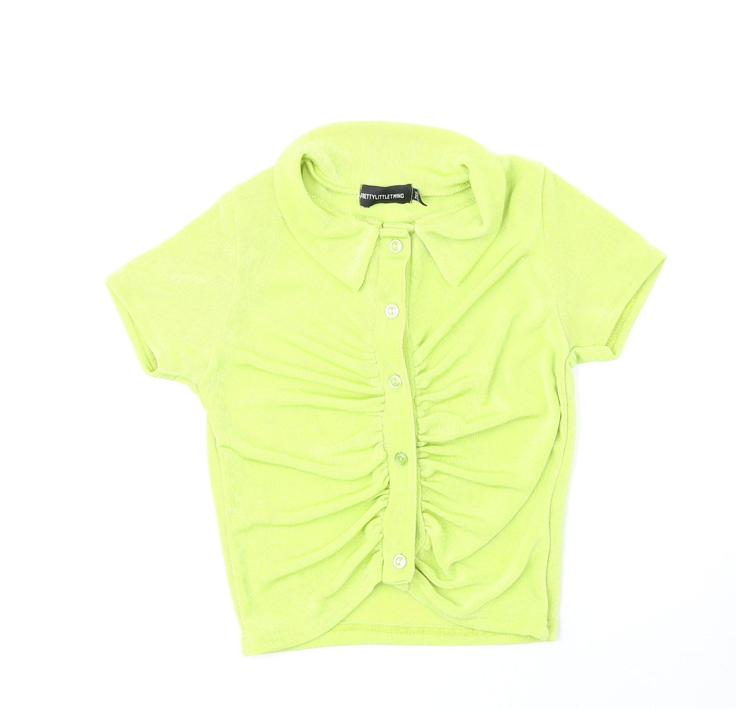 Womens UK Size 4 PRETTYLITTLETHING Green Cropped Button-Up