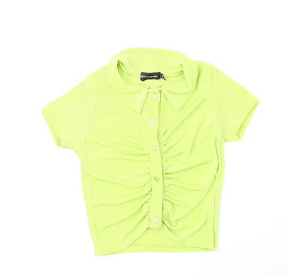 Womens UK Size 4 PRETTYLITTLETHING Green Cropped Button-Up
