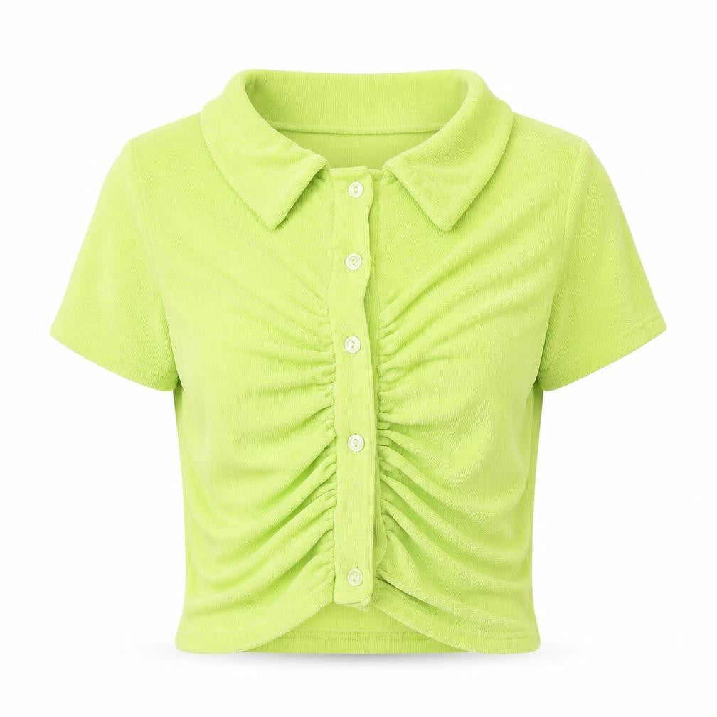Womens UK Size 4 PRETTYLITTLETHING Green Cropped Button-Up