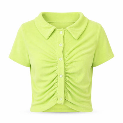 Womens UK Size 4 PRETTYLITTLETHING Green Cropped Button-Up