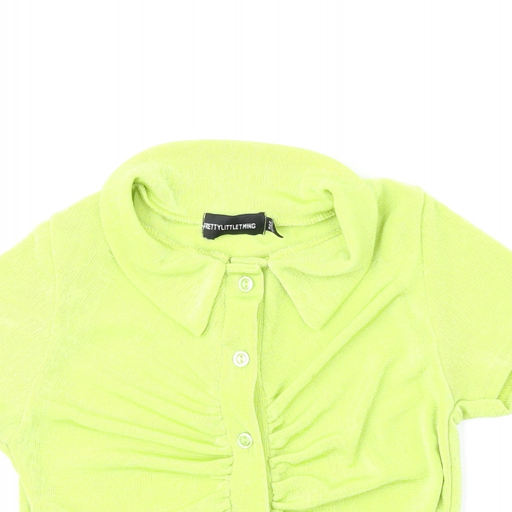 Womens UK Size 4 PRETTYLITTLETHING Green Cropped Button-Up