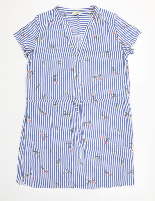 Papaya Womens Blue Striped Cotton A-Line Size 12 V-Neck Tie - Drawstring Waist