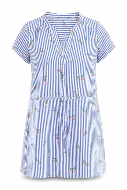 Papaya Womens Blue Striped Cotton A-Line Size 12 V-Neck Tie - Drawstring Waist