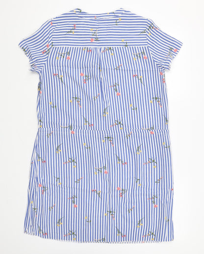 Papaya Womens Blue Striped Cotton A-Line Size 12 V-Neck Tie - Drawstring Waist