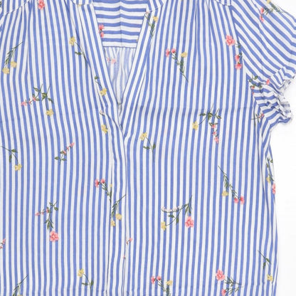 Papaya Womens Blue Striped Cotton A-Line Size 12 V-Neck Tie - Drawstring Waist