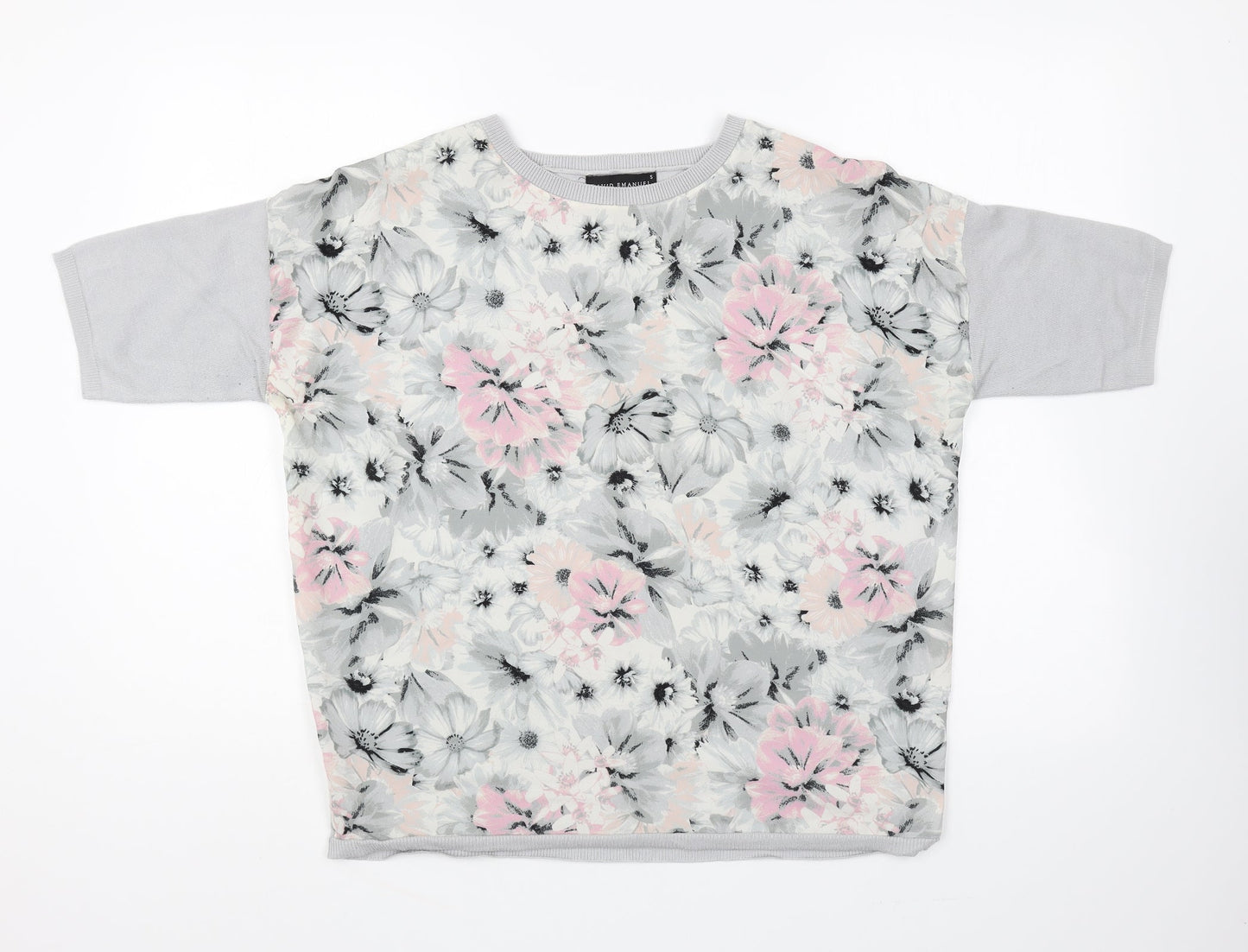 David Emanuel Womens Grey Round Neck Floral Polyester Pullover Jumper Size S