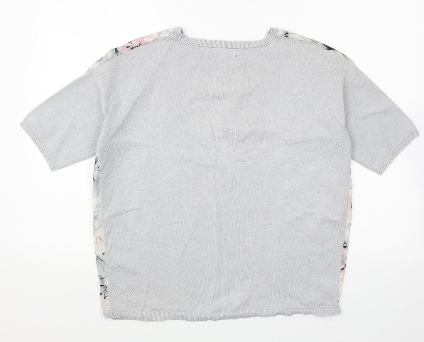 David Emanuel Womens Grey Round Neck Floral Polyester Pullover Jumper Size S