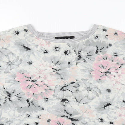 David Emanuel Womens Grey Round Neck Floral Polyester Pullover Jumper Size S
