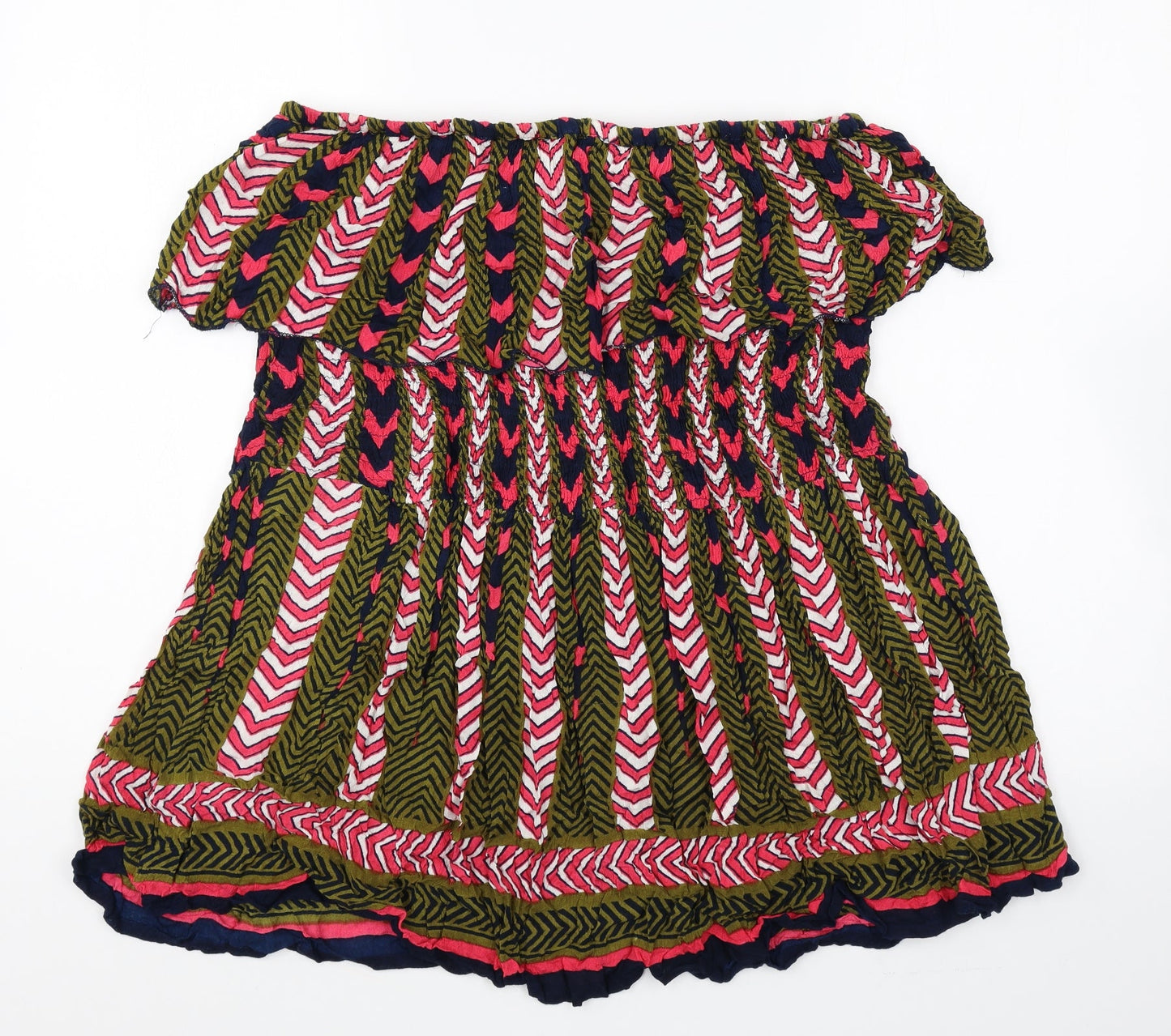 Boohoo Womens Multicoloured Geometric Polyester Basic Blouse Size 12 Boat Neck