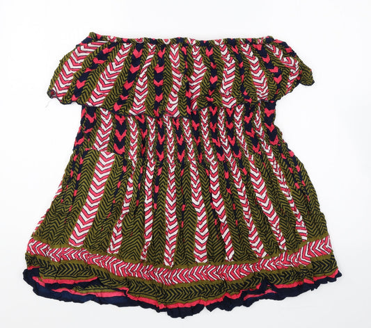 Boohoo Womens Multicoloured Geometric Polyester Basic Blouse Size 12 Boat Neck