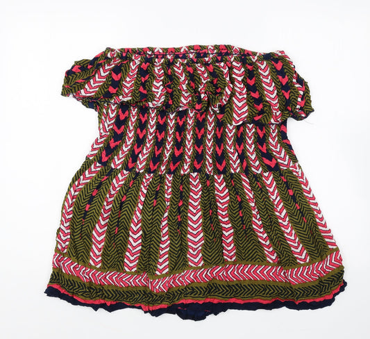 Boohoo Womens Multicoloured Geometric Polyester Basic Blouse Size 12 Boat Neck