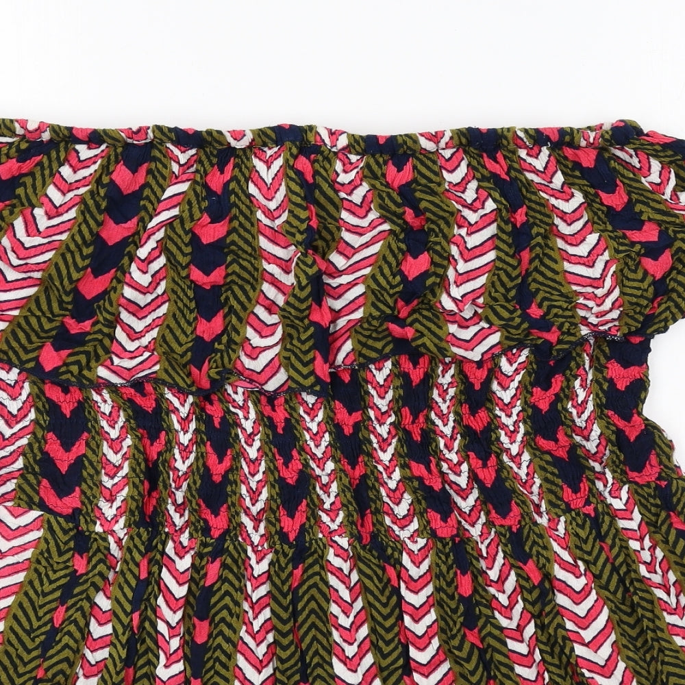 Boohoo Womens Multicoloured Geometric Polyester Basic Blouse Size 12 Boat Neck