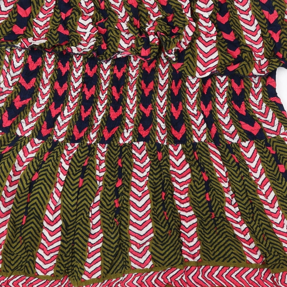 Boohoo Womens Multicoloured Geometric Polyester Basic Blouse Size 12 Boat Neck