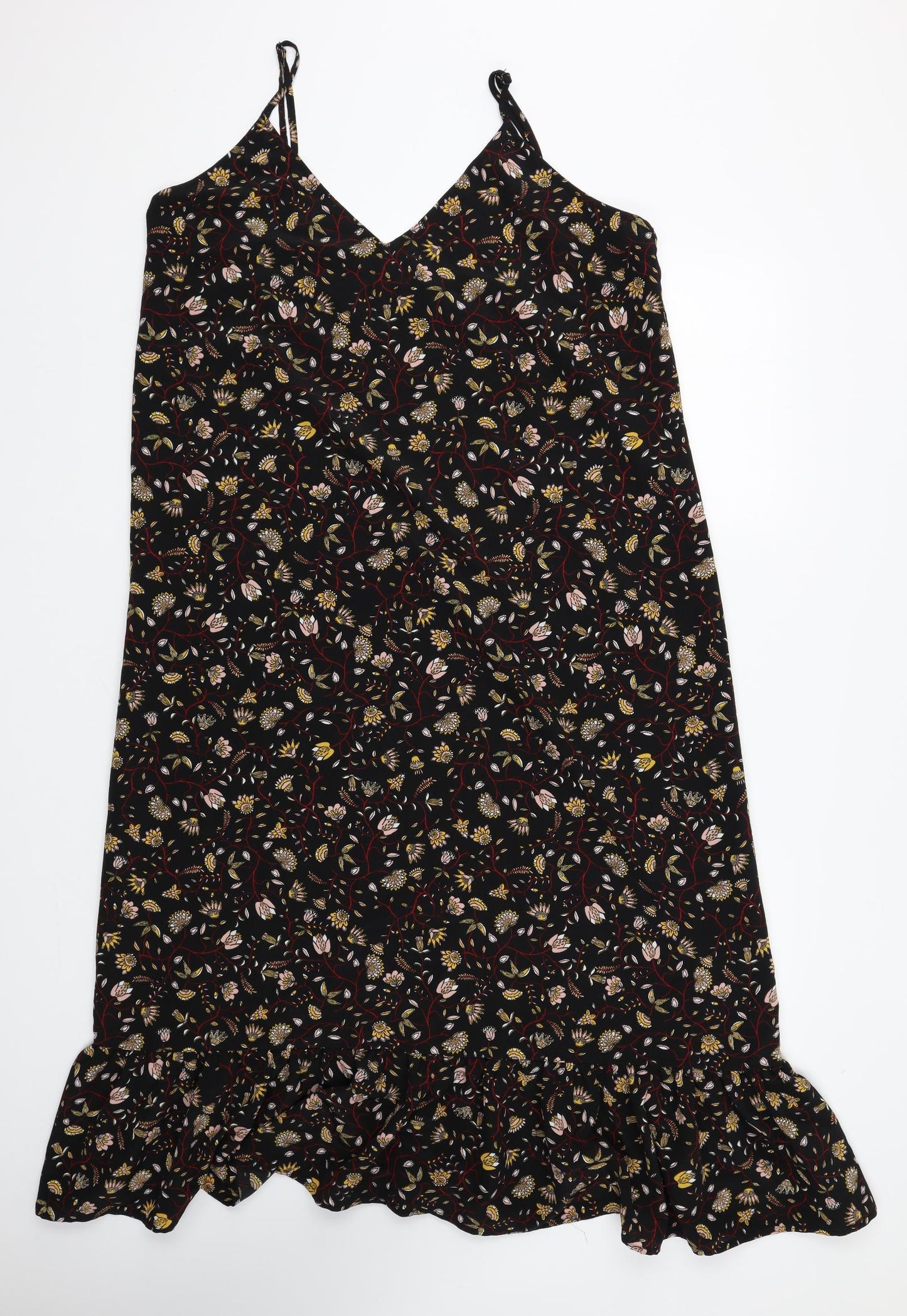 Monki Womens Black Floral Polyester Slip Dress Size M V-Neck Pullover
