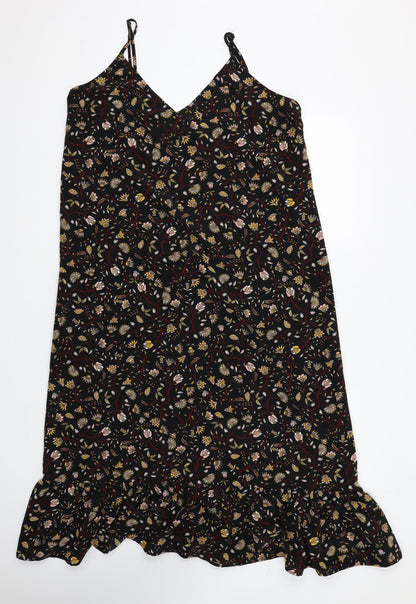Monki Womens Black Floral Polyester Slip Dress Size M V-Neck Pullover