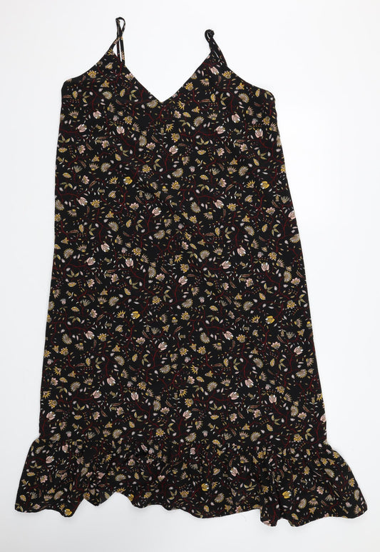Monki Womens Black Floral Polyester Slip Dress Size M V-Neck Pullover