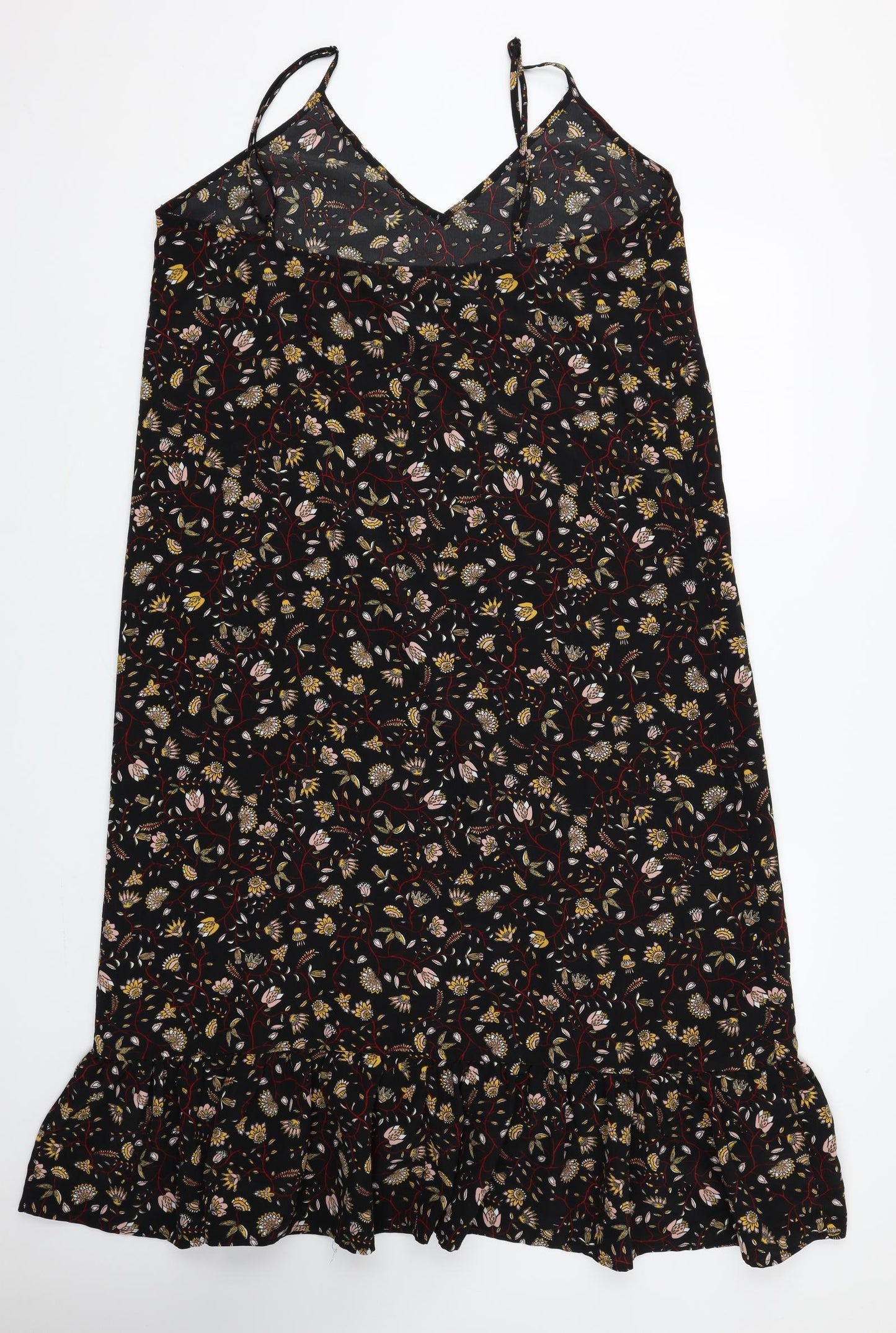 Monki Womens Black Floral Polyester Slip Dress Size M V-Neck Pullover