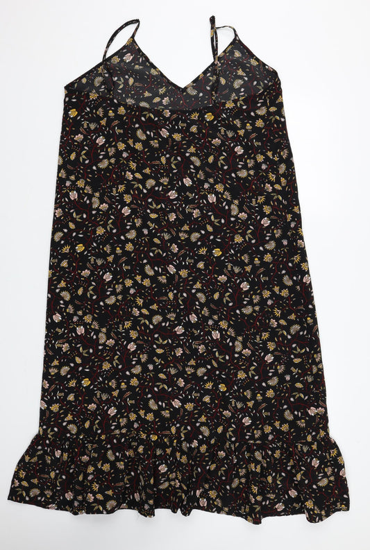 Monki Womens Black Floral Polyester Slip Dress Size M V-Neck Pullover