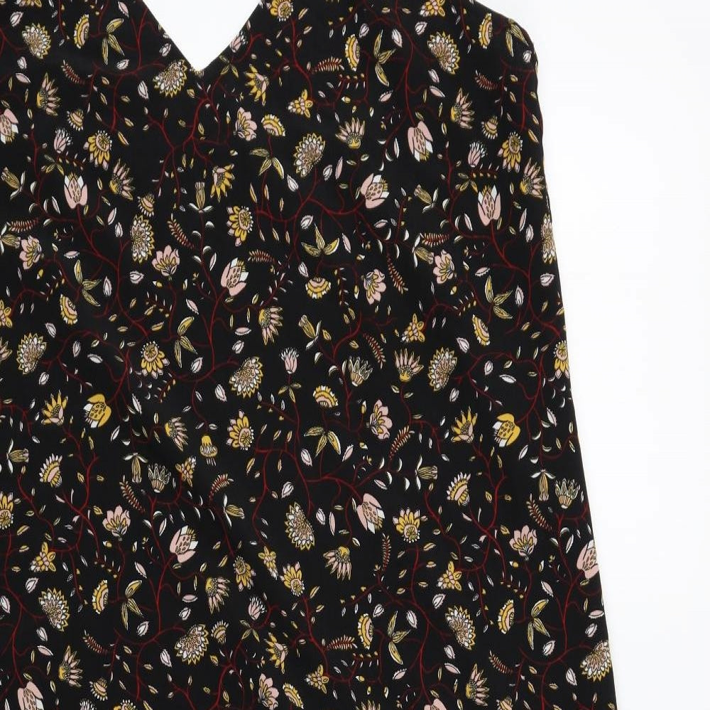 Monki Womens Black Floral Polyester Slip Dress Size M V-Neck Pullover